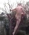 Naked Chav Climbs A Tree