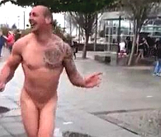 Naked Muscle Man In The Street