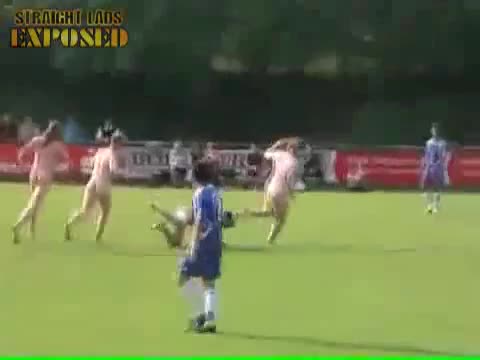 Four Lads Streak During A Football Game 