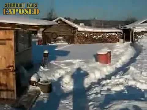 Lad's Naked Snow Dive