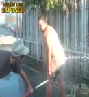 Naked Fat Man's Hose Shower 1