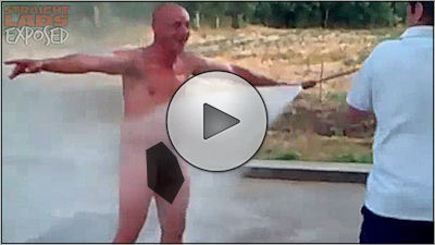Naked man in a car wash
